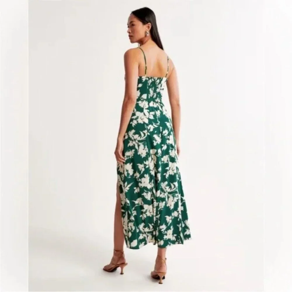 Abercrombie & Fitch Green Camille High-Slit Maxi Dress Size XLT 41245